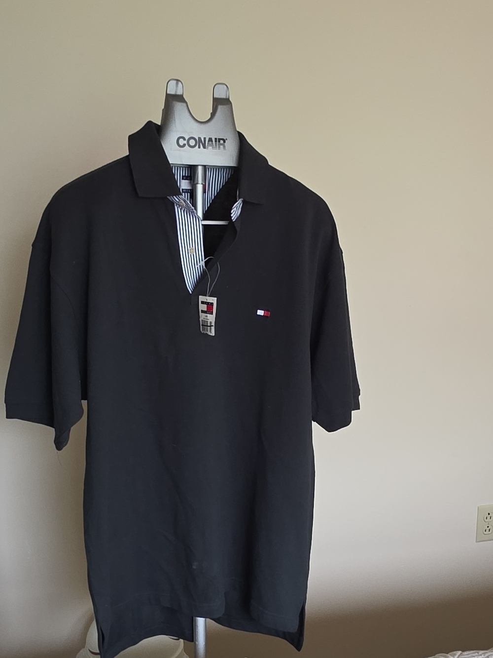 Tommy Hilfiger Black Polo with Striped Inner Placket